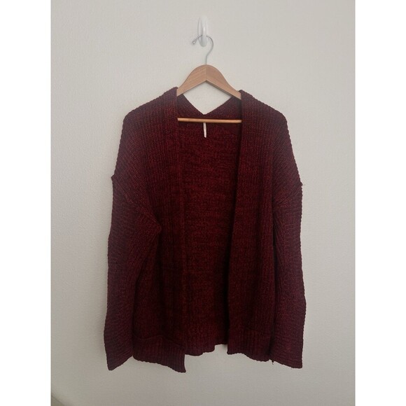 FREE PEOPLE High Hopes Cardigan Red Slouchy Chunky Knit Ribbed Cuff Open Front S - Picture 5 of 11